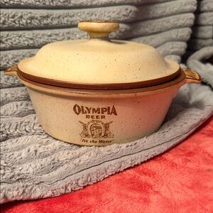 Stoneware Covered Casserole Dish - Cream with Brown Trim